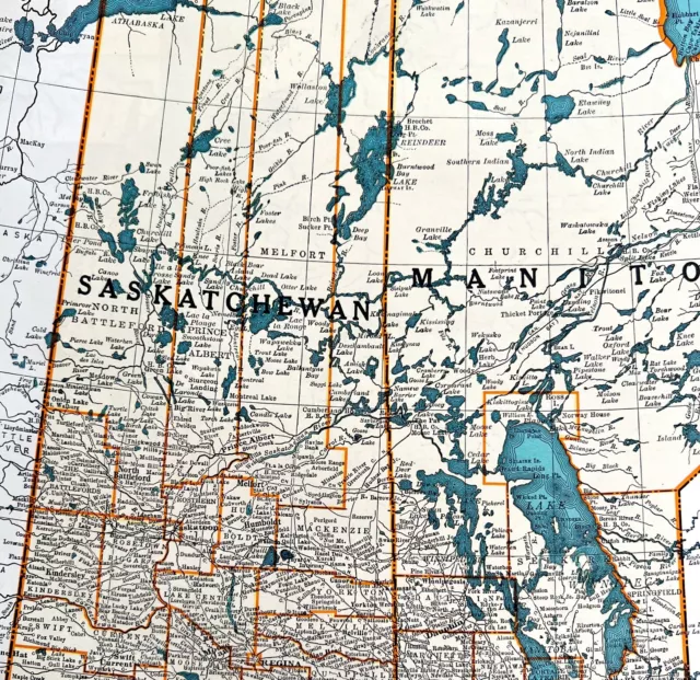 Saskatchewan Manitoba Canada Map 1935 Provinces Hudson Bay 14 x 11" LGAD99