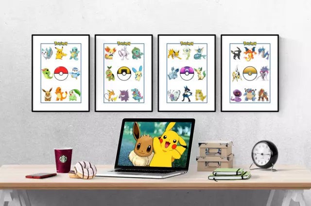 Pokemon Go Character Set Of 4 Prints Pictures Wall Art Poster