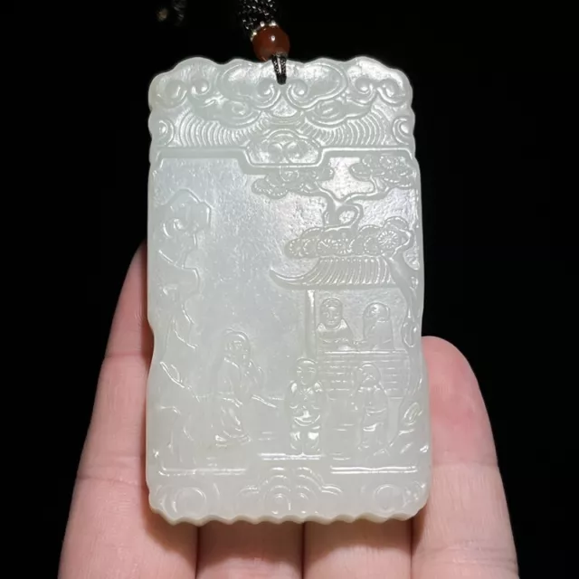 Chinese Antique Qing Dynasty Hetian Ancient Jade Carved Garden Figure Pendants