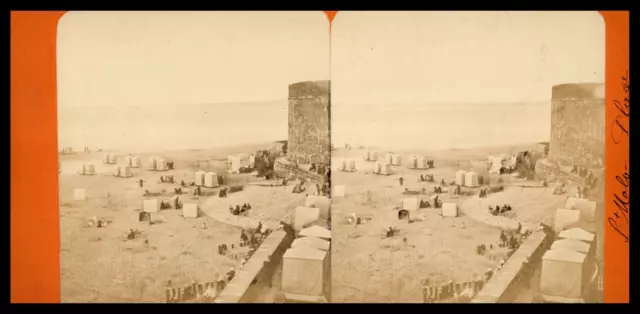 France, Saint-Malo, la Plage, ca.1870, stereo print vintage stereo, legend