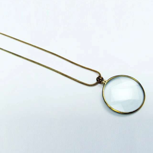 Antique/Vintage Style 36" Brass Necklace&Glass Magnifying Lens Pendant Magnifier