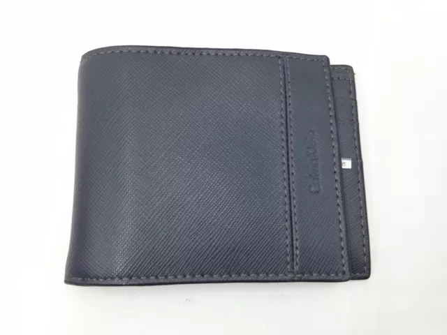 $70 Calvin Klein Mens Ck Gray Leather Bifold Rfid Passcase Id Credit Card Wallet