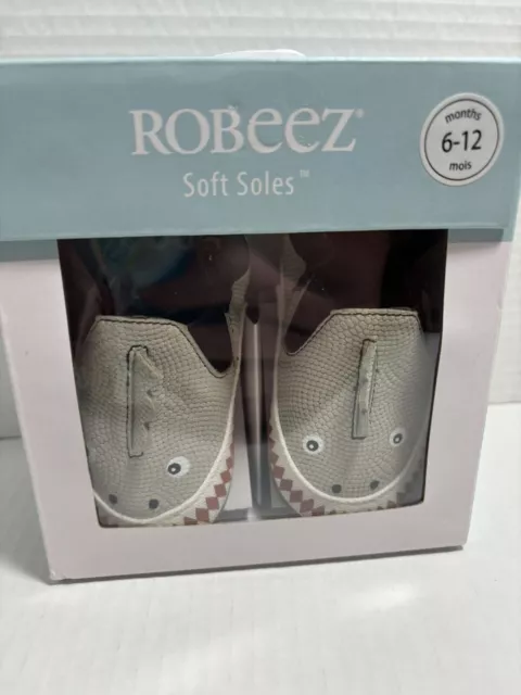 Robeez Baby Boy Slip On Crib Shoes Size 6-12 Months, Dinosaur Dan, Pale Gray