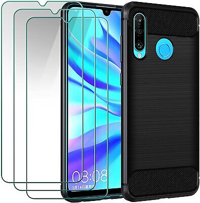 COVER per HUAWEI P30 Look PELLICOLA IN VETRO CUSTODIA SILICONE CARBON LOOK NERO 