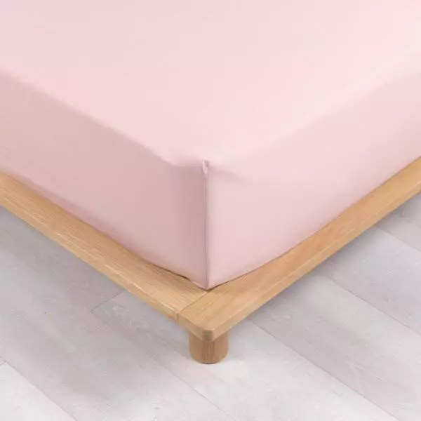 Drap housse Percale, Rose, 160x200cm, 100% Coton Mercerisé 78 fils, Bonnet de 30