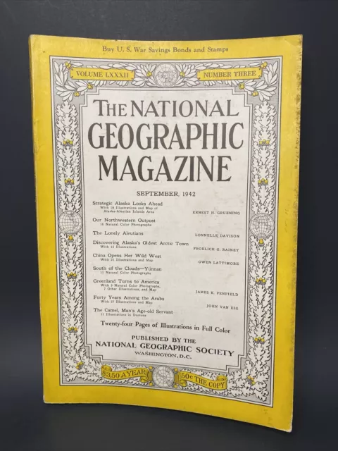 National Geographic Magazine September 1942 - 2 Page Maps Greenland Iraq Alaska