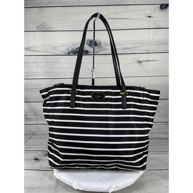 Kate Spade Tayla Tote Black White Nylon Striped Carry All Travel Weekender Bag