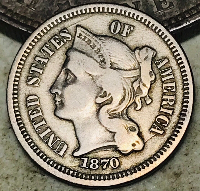 1870 Three Cent Nickel Piece 3C High Grade Details US Type Coin CC18189