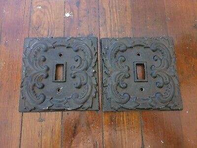 Pair of Vintage Cast Iron Light Switch Covers Single Switch