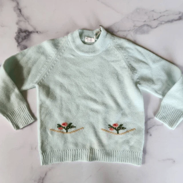60's vintage girls 2t toddler mint green high neck sweater Italian import Lilla