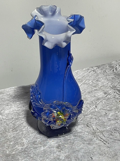 Sucrier Ancien En Opaline Bleue à Motif Fleur - Déco Vintage SV
