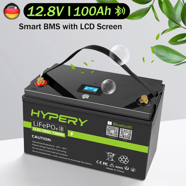 No IVA 100Ah 12,8 V LiFePO4 Litio Bluetooth batteria solare camper camper off-grid