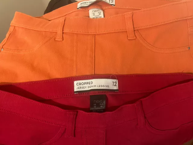 2 x (due paia) leggings in denim jersey successivo 12 pantaloni skinny arancioni e rossi