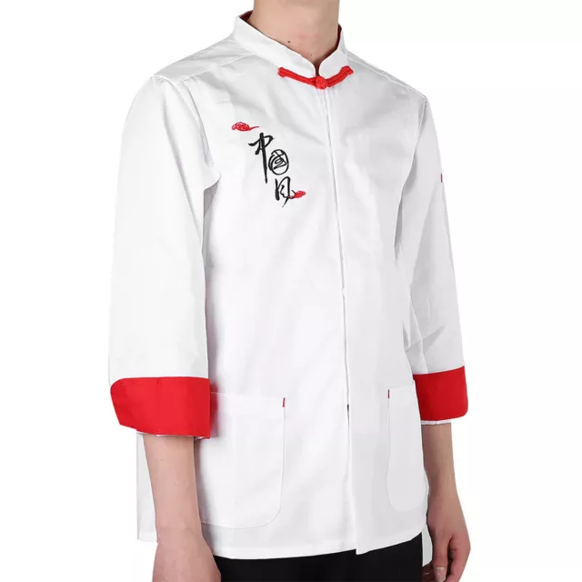 (White L)Chinese Style Chef's Uniform Long Sleeve Chef Coat Gown For Men Wome SD