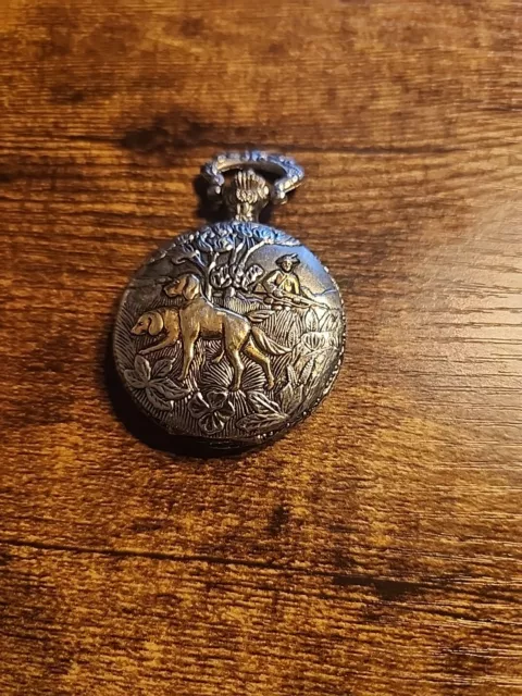 VINTAGE MILAN POCKET Watch Hunting Dogs With Hunter Scene Quartz Bba 34 10.00 PicClick