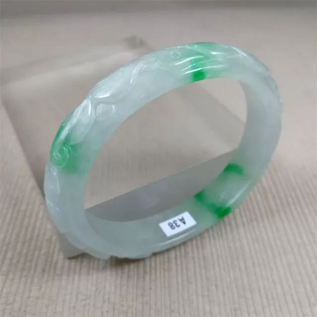 53x45.5MM Burma Natural Green Jadeite Bracelet Carved Ruyi Jade Bracelet Bangle