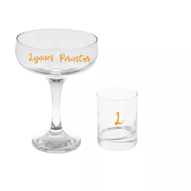 Personalised Cocktail Shaker & Glass Gift Set Pornstar Martini Recipe Party Kit