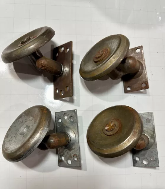 4 Vintage Bassick Metal Creeper Casters  3 1/4 Inch Diameter Swivel Roller Wheel