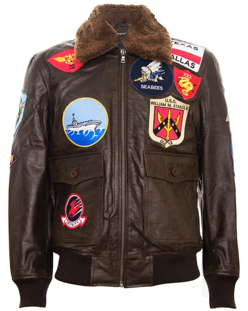 Suiting Style Giacca da uomo Tom Cruise Maverick Brown Flight in pelle bovina Top Gun | Bomber rimovibile con colletto in pelliccia WW2, Pelle artificiale., XXXL