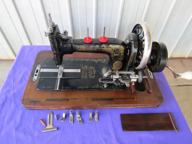 HAND CRANK SEWING MACHINE FRISTER & ROSSMANN WOODEN CASE 1906  Antique