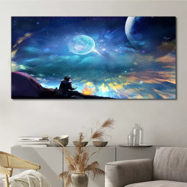Stampa tela dipinto cielo notturno stelle galassia luna quadro arte da parete 140x70