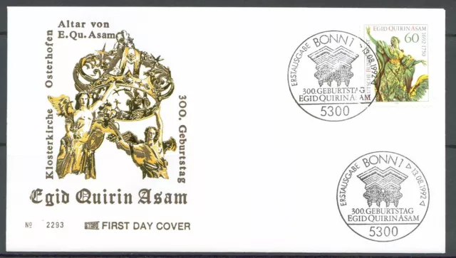 BRD FDC MiNr 1624 (1G) "300. Geburtstag von Egid Quirin Asam" -Baumeister-