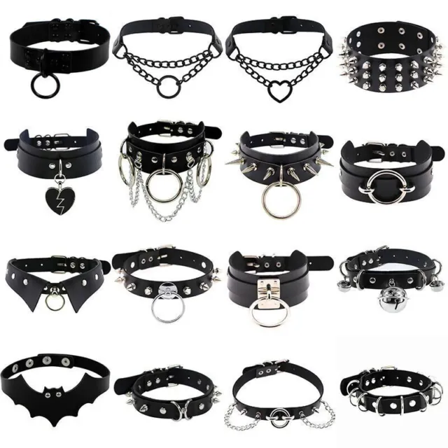 Punk Gothic Wide PU Leather O Ring Collar Choker Necklace Women