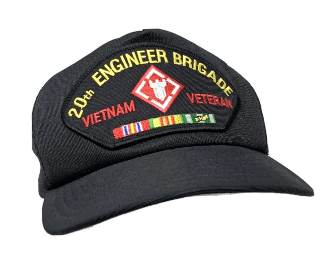 US Army 20TH Engineer Brigade Vietnam Veteran Trucker Snap Back Hat Black