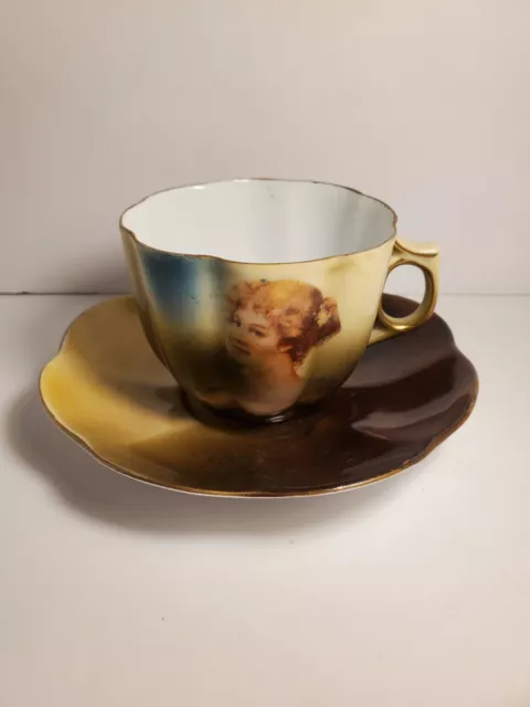 Antique Lady Portrait Tea Cup & Saucer - EUC No Chips or Cracks.
