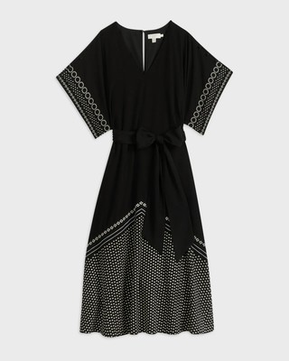NEW Ted Baker London Becci Scarf Print Midi Dress in Black - 1 US 4 #D5031