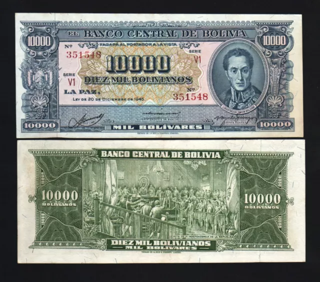 Bolivia 10000 10,000 Bolivianos P-151 1945 Bolivar Independence Parliament Note