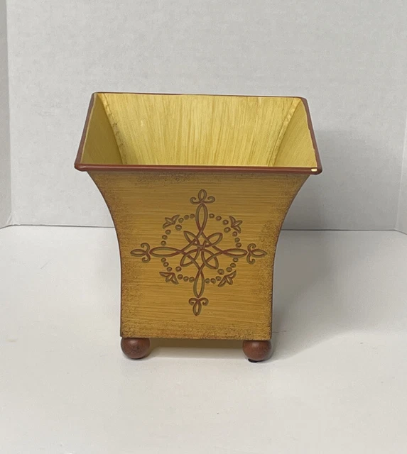 Southern Living at Home Toile Painted Metal Planter Tin Pot Yellow SLAH Decor
