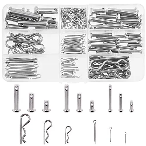 122 Pcs 15 Sizes 304 Stainless Steel Clevis Pin and Clips Assortment Kit