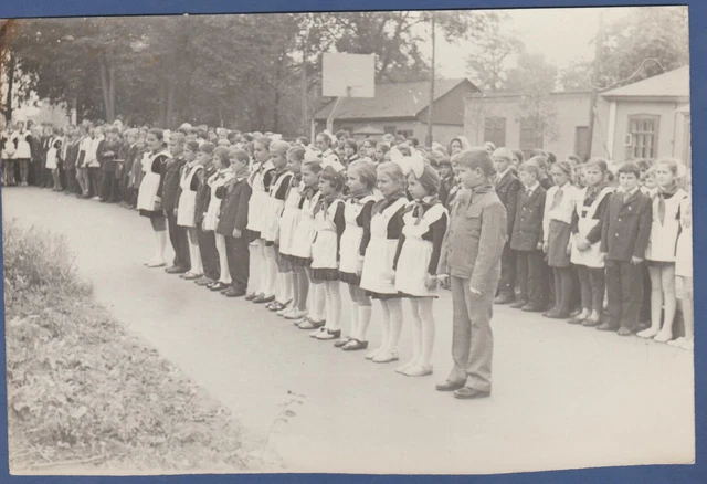 Beautiful girls and boys, schoolchildren in uniform Soviet Vintage Photo USSR