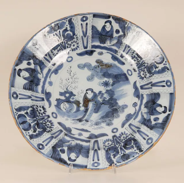 17th Century Delft Dish Blue White Dutch Delftware Chinoiserie collectors plate