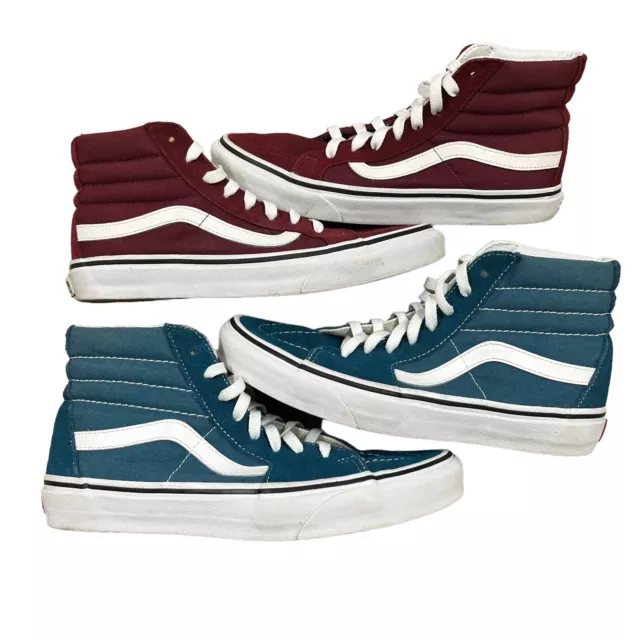 Vans Off The Wall Sk8-Hi High Top Teal Blue and Dark Red Skate Shoes M 7 W 8.5