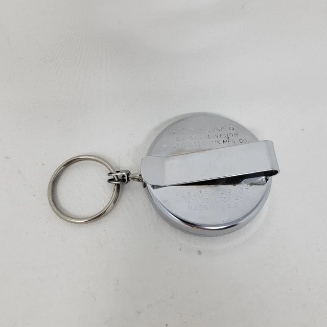 Vtg West Coast Key-Bak Retractable Key Ring Holder for Belt stainless steel d3