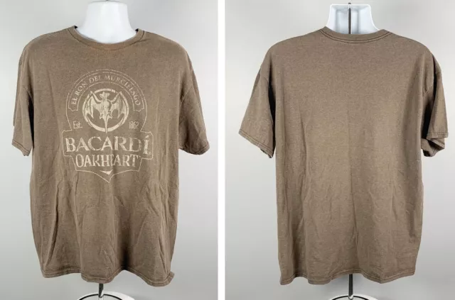 Bacardi Oakheart Rum Distressed Bat Logo T Shirt Mens XL Brown Cotton