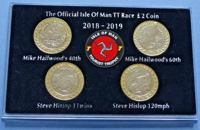 Steve Hislop / Mike Hailwood Isle Of Man Tt £2 Coin Set Unc In Case + Free Gift