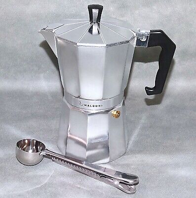 New Maldoni Stovetop Moka Espresso 6 Cup  + Combo Measureing Spoon&Bag Clip