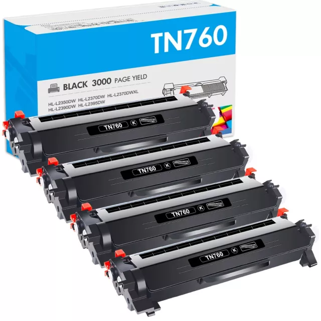 4 Pack Toner Compatible for Brother TN760 TN730 HL-L2730DW MFC-L2750DW With Chip