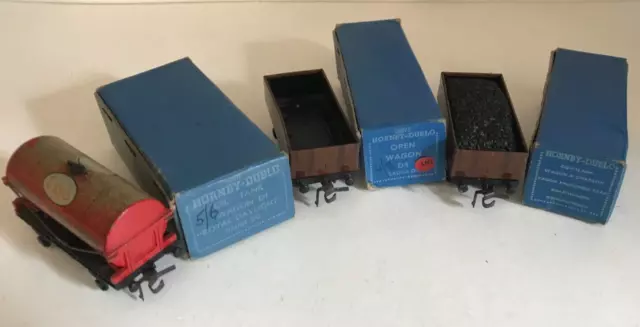 3 Boxed Hornby Dublo D1 Wagons: Open Wagon, Coal Wagon,  Oil Tank,  Oo Gauge