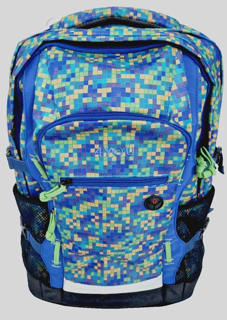 4YOU JUMP SCHULRUCKSACK Pixel Smaragd Rucksack Ranzen Blau Brustgurt ...