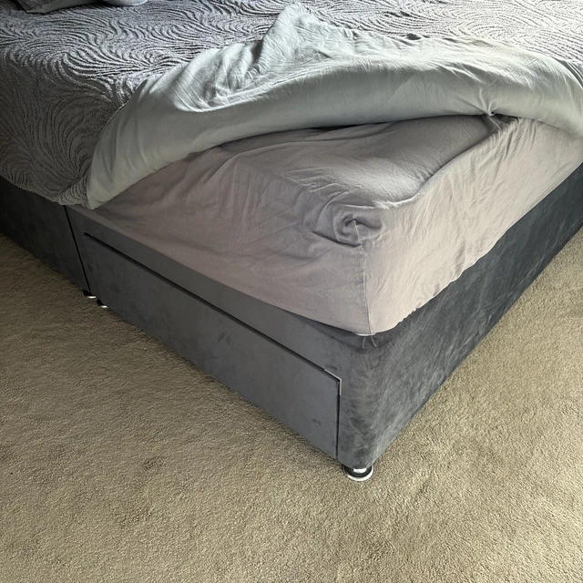 SMALL DOUBLE SUEDE Grey Divan Bed Set with Mattress and Headboard £200.