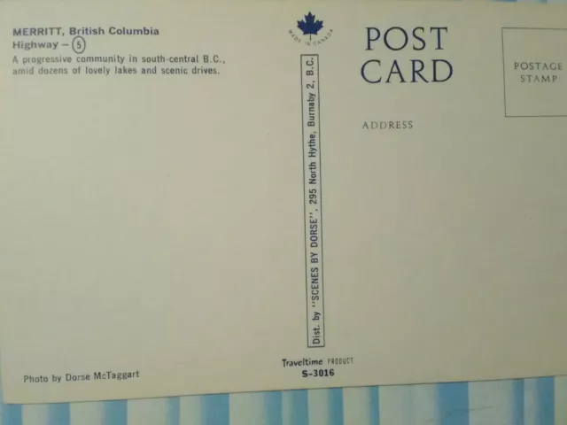 Post Card Town Merritt Highway British Columbia Canada. 2