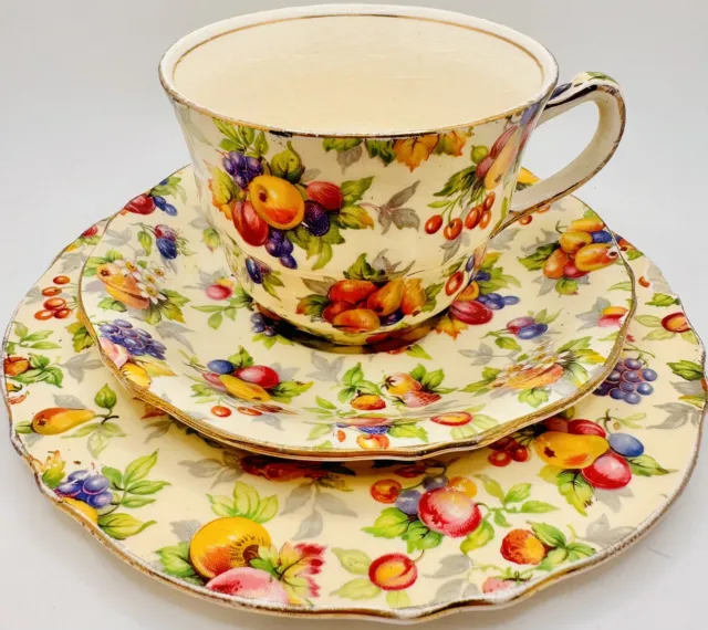 Vintage Royal Winton Evesham Fruit Chintz Cup, Saucer & Plate Trio; Teacup
