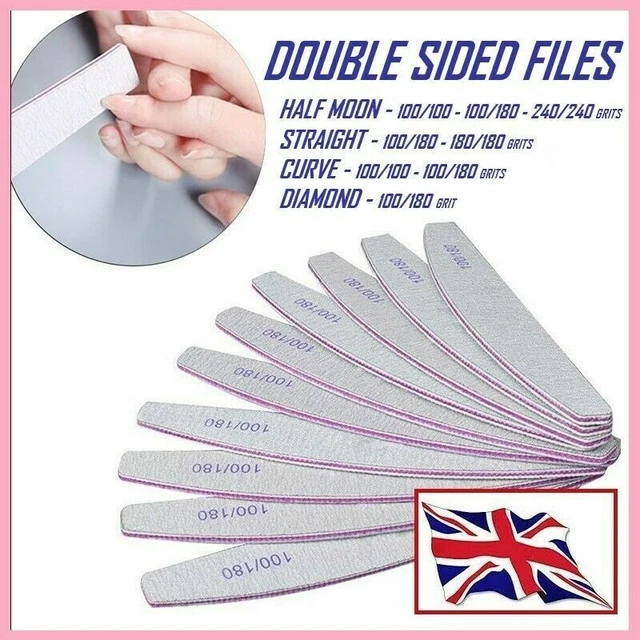 Half Moon Curve Nail Buffer Files Manicure Pedicure 100/180/240 Grit Emery Uk