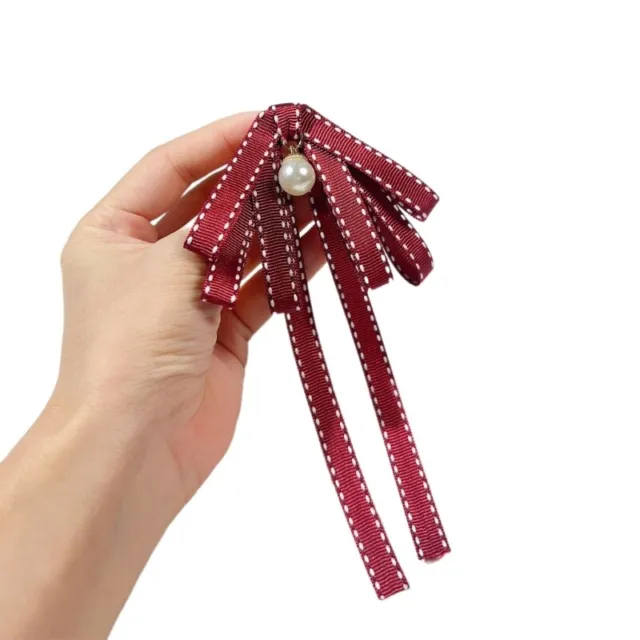 Stylish Striped Ribbon Brooch Pin Women Long Silk BowTies Versatile Accessory