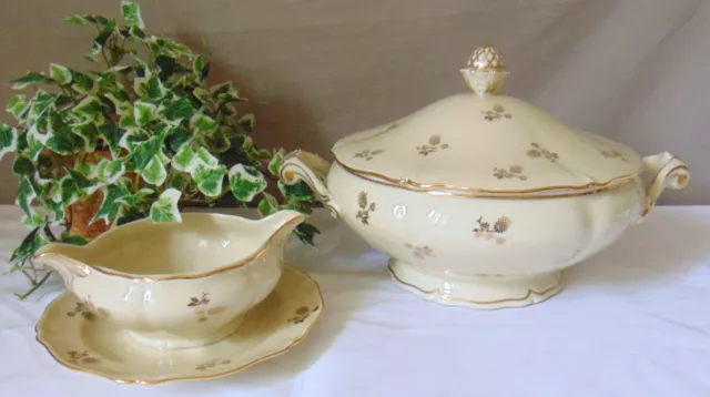 Superbe Soupiere Et Sauciere Porcelaine Manufacture Royale De Limoges Dorures