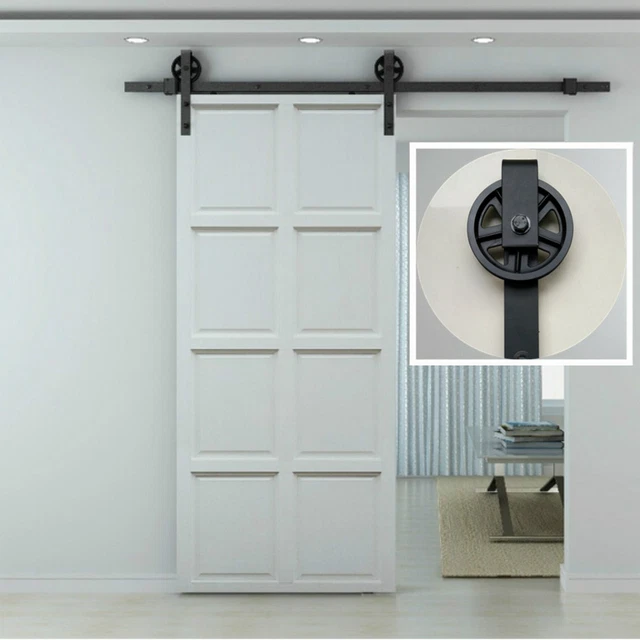 4~8FT Big Strap Spoke Wheel Single Sliding Wood Barn Door Hardware Closet Kit